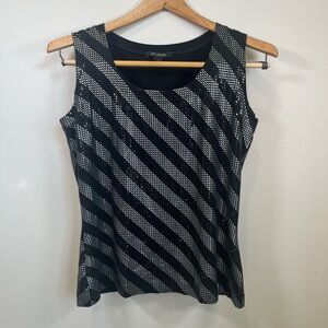 St. John Evening Top Sequin Black and Silver Diagonal Striped